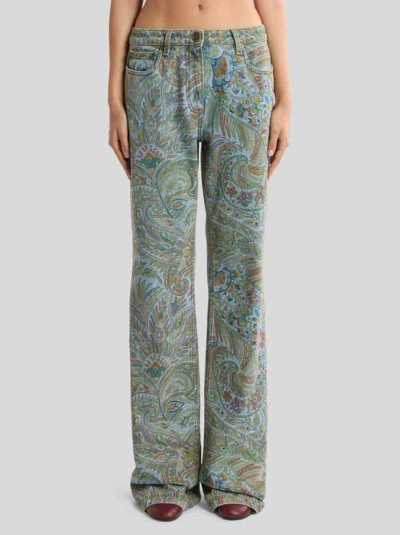 Etro Paisley-print Flared Jeans In Blue