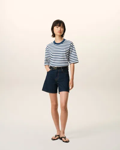 Ami Alexandre Mattiussi Ami Paris White And Blue Mariniere Boxy Fit Cotton T-shirt In Multi