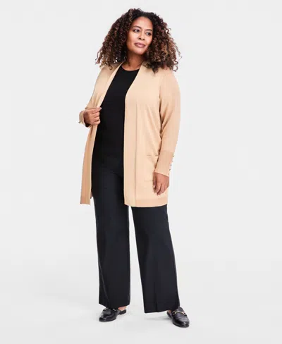 Jm Collection Plus Size Open-front Long-sleeve Cardigan, Exclusively At ...