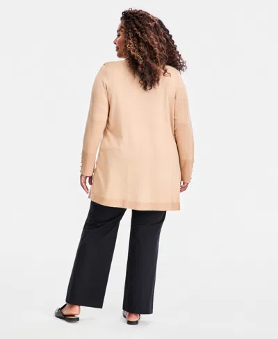 Jm Collection Plus Size Open-front Long-sleeve Cardigan, Exclusively At ...