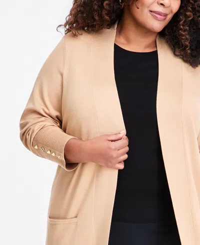 Jm Collection Plus Size Open-front Long-sleeve Cardigan, Exclusively At ...