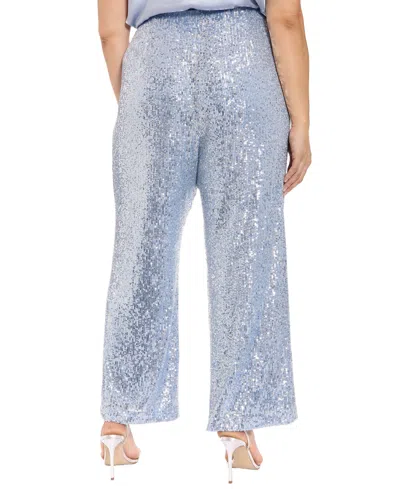 Muse Plus Size Sequined Pull-on Pants In Blue