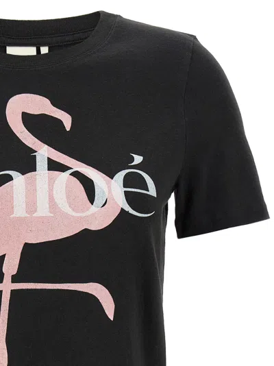 Chloé Women Black Crewneck T-shirt With Maxi Logo Print On The Front In Cotton Woman