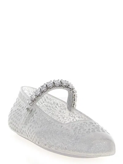 Jimmy Choo Clear Jelly Ballerina Flats With Crystal Embellishment In White