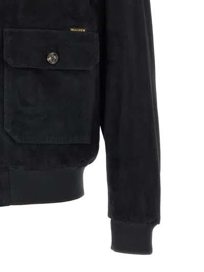 Moorer Blue Solid Mandarin Collar Jacket In Blue