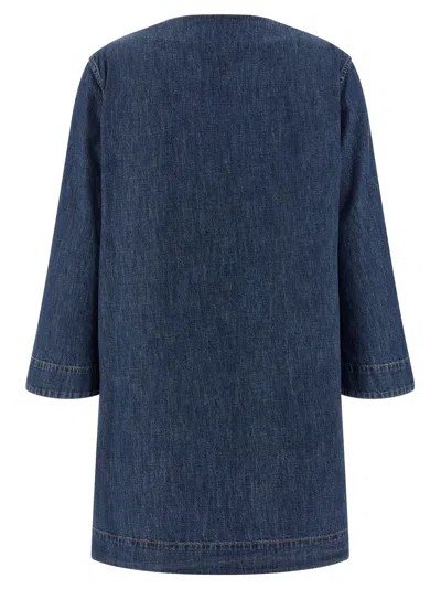 Valentino Vlogo Signature Denim Dress Three Quarter Sleeves In Blue
