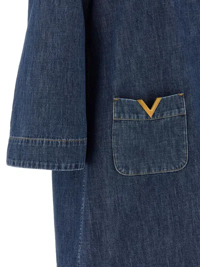 Valentino Vlogo Signature Denim Dress Three Quarter Sleeves In Blue