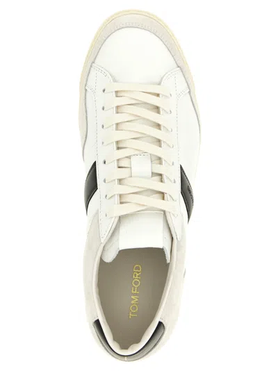 Tom Ford Panelled Suede And Grained Leather Sneakers In White