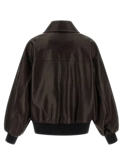 Khaite Womens Dark Brown Shelman Pointed-collar Leather Jacket Xs In Brown