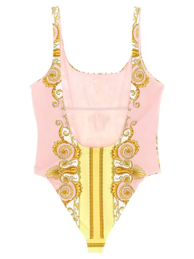 Versace Multicolor One-piece Swimsuit With All-over Medusa Print In Stretch Fabric Woman In Gold