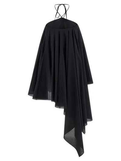 Jacquemus Courte Asymmetric Cotton-blend Crepon Halterneck Dress In Black