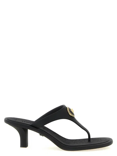 Versace Kitten Heel Thong Sandals With Medusa Detail In Black
