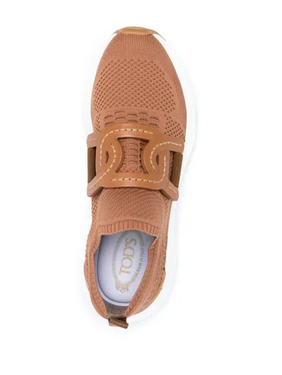 Tod's Modern Knitted Sneakers With Textured Finish In Brown