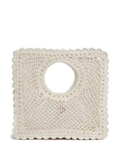 Jacquemus La Spiaggia Embellished Lace-raffia Bag In White