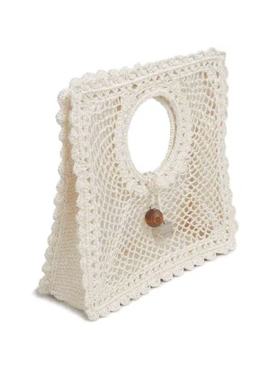 Jacquemus La Spiaggia Embellished Lace-raffia Bag In White