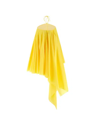 Jacquemus Courte Asymmetric Cotton-blend Crepon Halterneck Dress In Yellow