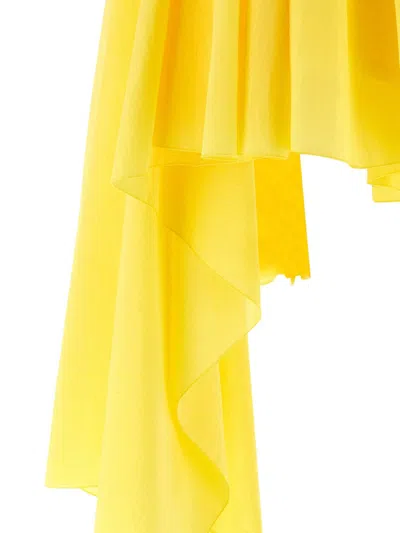 Jacquemus Courte Asymmetric Cotton-blend Crepon Halterneck Dress In Yellow