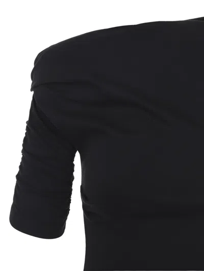 Jacquemus Asymmetrical One-shoulder Bodycon Mini Dress With Ruched Sleeve In Black