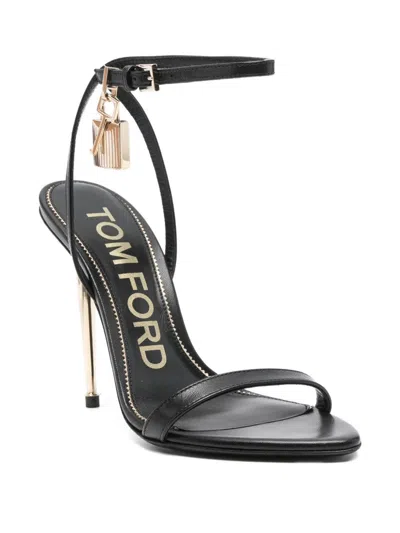 Tom Ford Black Sandals With Metal Heel And Padlock In Leather Woman In Black