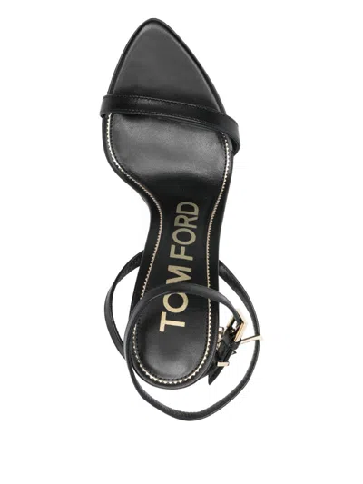 Tom Ford Black Sandals With Metal Heel And Padlock In Leather Woman In Black