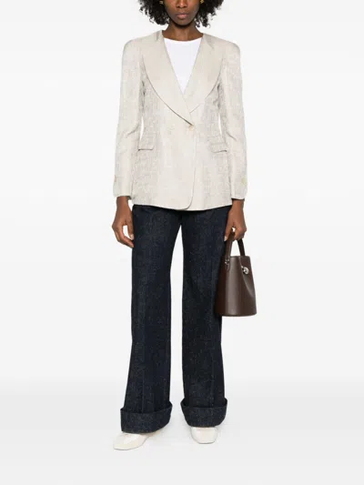 Emporio Armani Double-breasted Jacket In Icon Textured Jacquard Fabric In White