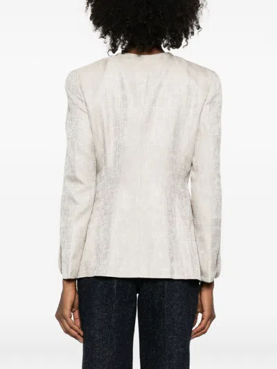 Emporio Armani Double-breasted Jacket In Icon Textured Jacquard Fabric In White