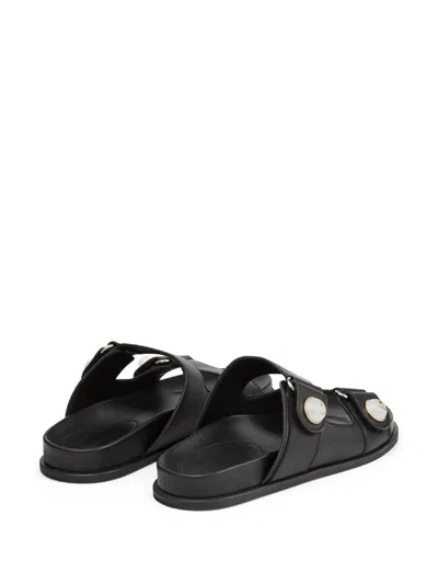 Jimmy Choo Fayence Leather-trimmed Faux Pearl-embellished Mesh Slides In Black