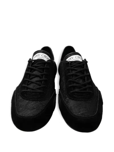 Jimmy Choo Sunny Leather-trimmed Suede And Lace Sneakers In Black