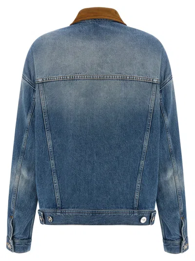 Versace Denim Overwashed Jacket With Embroidered-logo In Blue