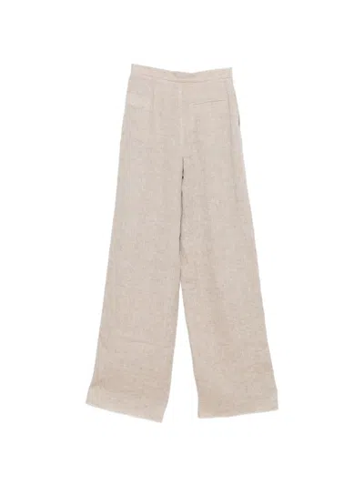 Emporio Armani Linen Trousers High Waist Wide Leg Textured In Neutral