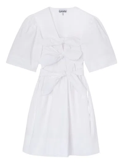 Ganni Organic Cotton Dress Bow Cut Out Design In White