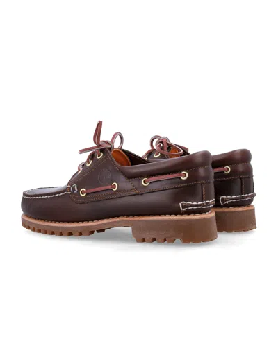Timberland Authentic Brown Loafers With Embossed Logo On The Side In Leather Man In Burgundy