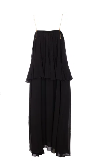 Chloé Open-back Embellished Tiered Silk-georgette Maxi Dress In Black