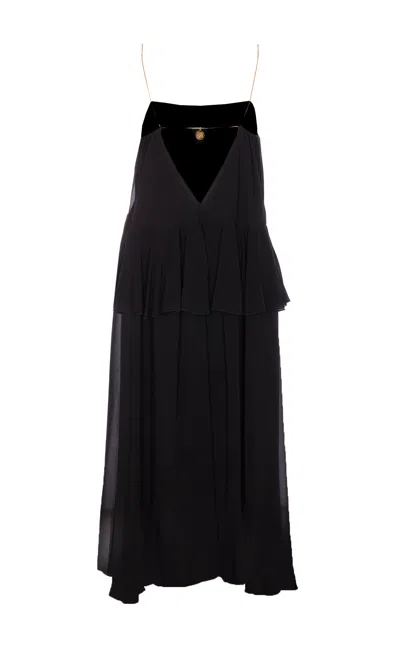 Chloé Open-back Embellished Tiered Silk-georgette Maxi Dress In Black
