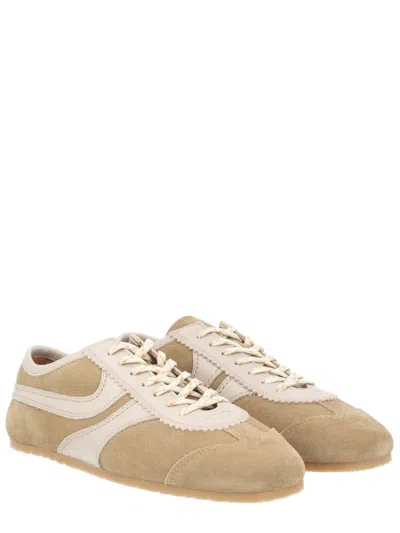 Dries Van Noten Women Beige Low-top Sneakers With Two-tone Lace-up In Suede Woman In White