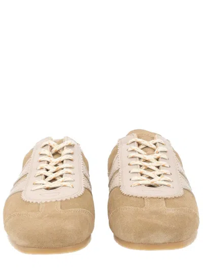 Dries Van Noten Women Beige Low-top Sneakers With Two-tone Lace-up In Suede Woman In White