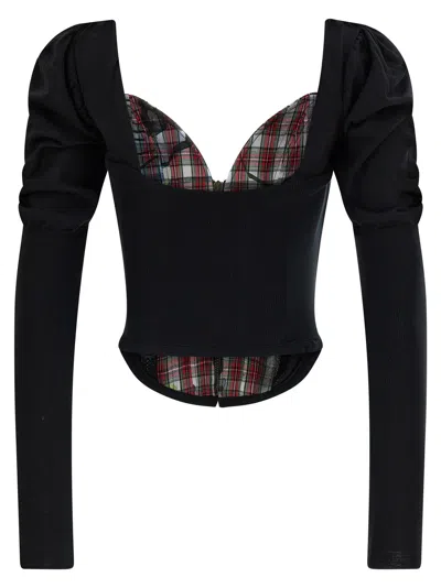 Vivienne Westwood Bea Checked Cotton-trimmed Embroidered Wool And Silk-blend Cardigan In Black