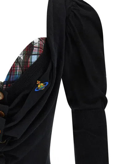 Vivienne Westwood Bea Checked Cotton-trimmed Embroidered Wool And Silk-blend Cardigan In Black