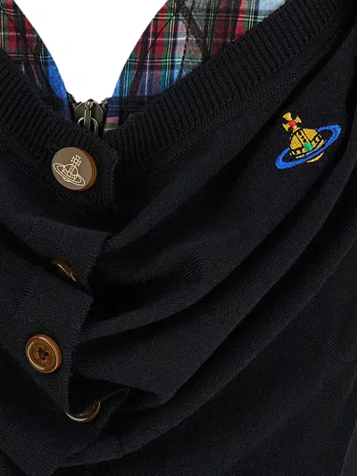 Vivienne Westwood Bea Checked Cotton-trimmed Embroidered Wool And Silk-blend Cardigan In Black