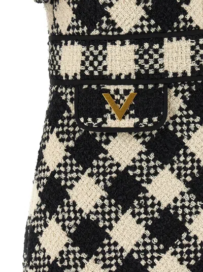 Valentino Womens Betulla Nero Diamond-check Textured Woven Mini Dress In Multi