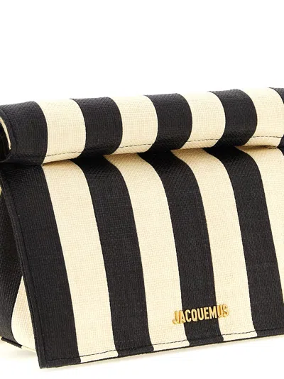 Jacquemus Striped Patchwork Raffia Fold-over Clutch In Multi