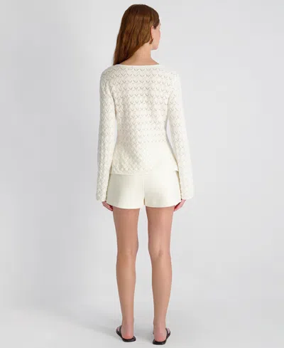 French Connection Mozart Heartleaf Crochet Knit Long Sleeve Flare Top In White