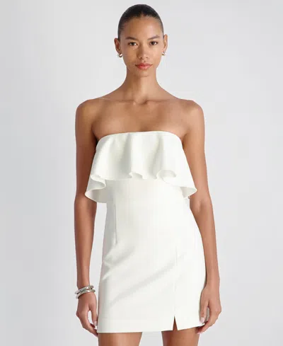 French Connection Whisper Strapless Frill Mini Dress In White