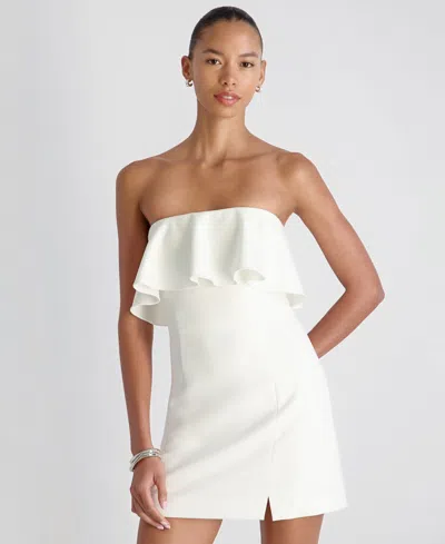 French Connection Whisper Strapless Frill Mini Dress In White