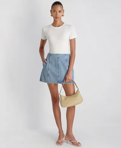French Connection 90s Denim Multi Seam Mini Skirt In Blue