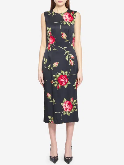 Dolce & Gabbana Women Black Dress With All-over Floral Print In Silk Woman In Multi
