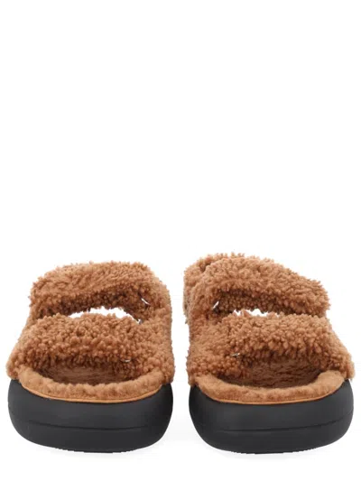 Moon Boot Shearling Sandals With Thick Sole In Brown