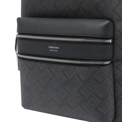 Ferragamo Embossed Gancini Backpack In Black