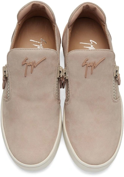 Shop Giuseppe Zanotti Pink Suede London Slip-on Sneakers