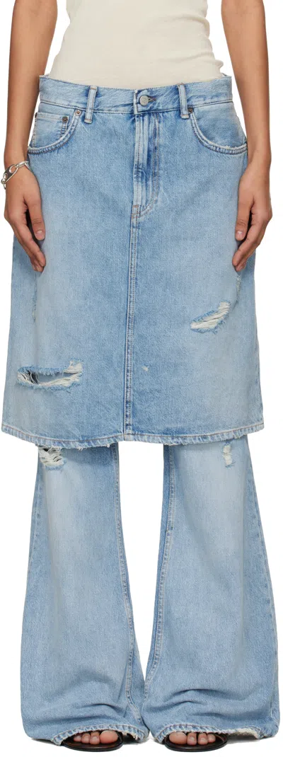 Acne Studios Distressed Layered Wide-leg Jeans In Blue